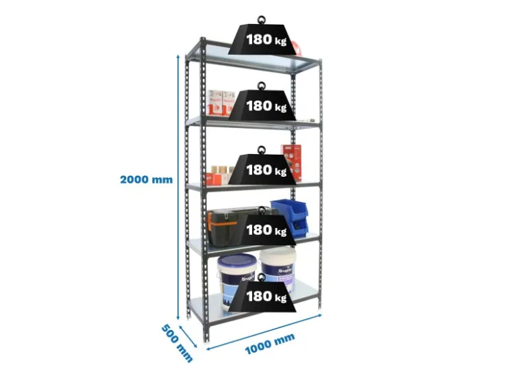 PROREGAL Schwerlastregal Big Metal Shark HxBxT 200 x 100 x 50 cm Fachlast 180 kg Anthrazit-Verzinkt* Kellerregale|Schwerlastregal