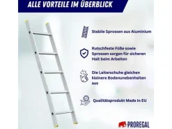 PROREGAL Sprossen-Anlegeleiter Economy Plus Ohne Traverse 5 Sprossen Arbeitshöhe 2,43 m Traglast 150 kg* Leitern