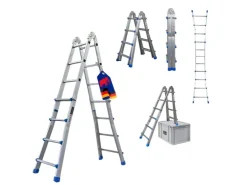 PROREGAL Sprossen-Mehrzweckleiter APOLLO 3-In-1 Aluminiumleiter 4x4 Sprossen Bis Zu 4 M Höhe 150 kg Traglast Silber Klappleiter Stehleiter* Klapptritte