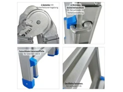 PROREGAL Sprossen-Mehrzweckleiter APOLLO 3-In-1 Aluminiumleiter 4x4 Sprossen Bis Zu 4 M Höhe 150 kg Traglast Silber Klappleiter Stehleiter* Klapptritte
