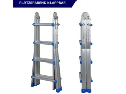 PROREGAL Sprossen-Mehrzweckleiter APOLLO 3-In-1 Aluminiumleiter 4x4 Sprossen Bis Zu 4 M Höhe 150 kg Traglast Silber Klappleiter Stehleiter* Klapptritte