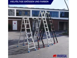 PROREGAL Sprossen-Mehrzweckleiter APOLLO 3-In-1 Aluminiumleiter 4x4 Sprossen Bis Zu 4 M Höhe 150 kg Traglast Silber Klappleiter Stehleiter* Klapptritte