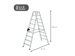 PROREGAL Stufen-Stehleiter Beidseitig Begehbar 2 x 9 Stufen