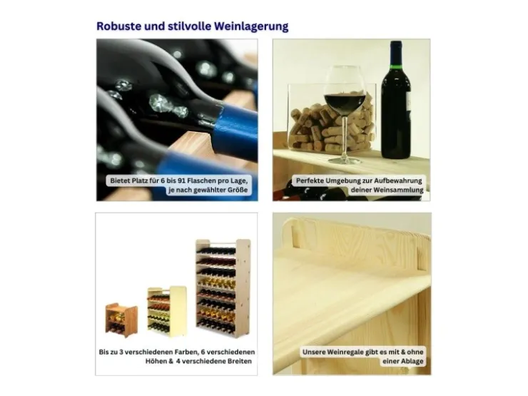 PROREGAL Weinregal Pinotwine C HxBxT 36 x 44 x 26,5 cm 8 Flaschen Massives Kiefernholz Natur Unbehandelt* Flaschenregale