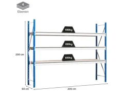 PROREGAL Weitspannregal Maximus Pro Grundregal HxBxT 200 x 200 x 60 cm 4 Ebenen Spanplatten Fachboden Fachlast 690 kg Lichtblau & Lichtgrau