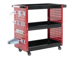 PROREGAL Werkzeugwagen HxBxT 73x90x35cm Rollwagen Werkstattwagen Rollen Handgriff 3 Ladeflächen Lochraster Stahl* Aufbewahrung