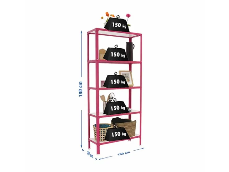 PROREGAL Wohnregal Living Koala Wood mit 5 Fachböden HxBxT 180 x 100 x 30 cm Fachlast 150 kg Rosa/Weiß* Büroregale