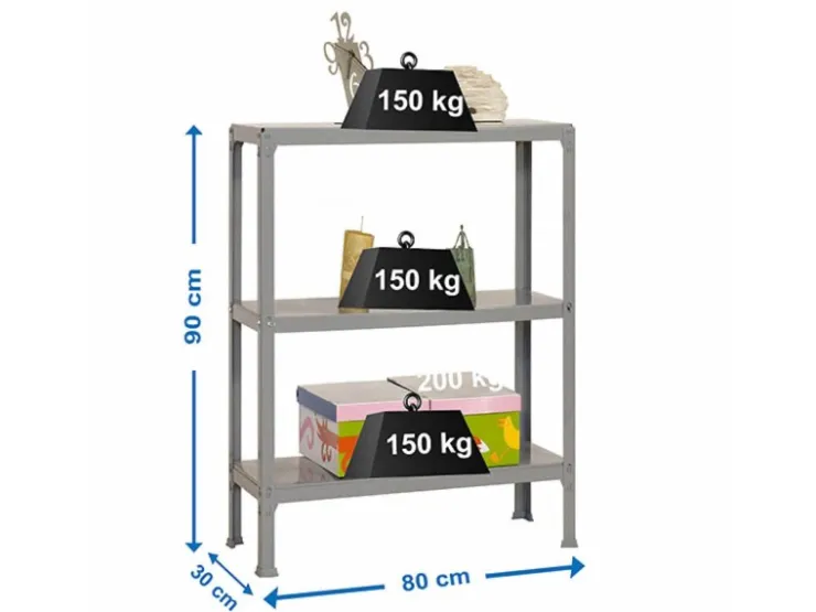 PROREGAL Wohnregal Living Koala Metal mit 3 Fachböden HxBxT 90 x 80 x 30 cm Fachlast 150 kg Grau/Grau