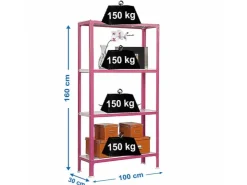 PROREGAL Wohnregal Living Koala Metal mit 4 Fachböden HxBxT 160 x 100 x 30 cm Fachlast 150 kg Rosa/Weiß* Büroregale