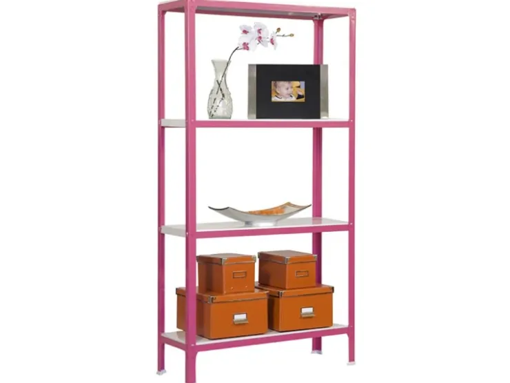 PROREGAL Wohnregal Living Koala Metal mit 4 Fachböden HxBxT 160 x 100 x 30 cm Fachlast 150 kg Rosa/Weiß* Büroregale