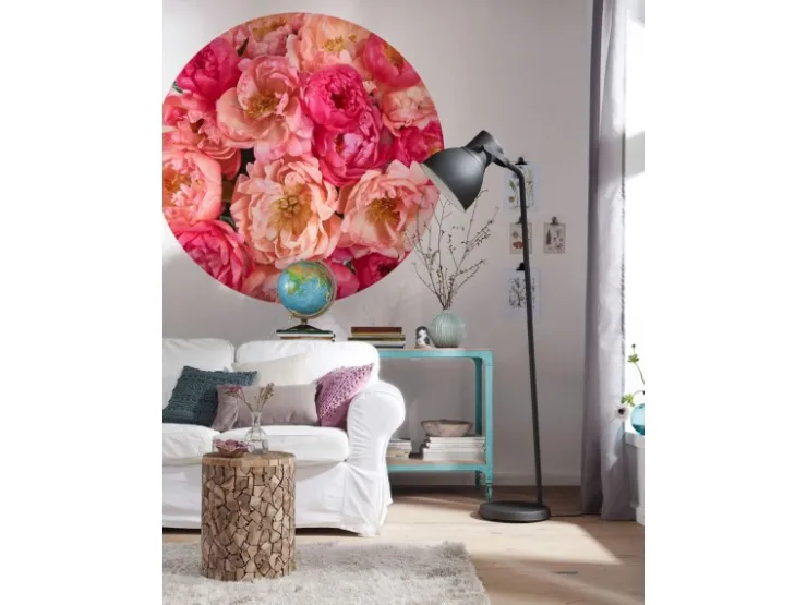 Sanders & Sanders Selbstklebende Runde Tapete Blumen Rosa Ø 125 cm 611805* Wandtattoos