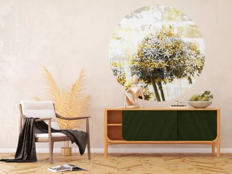 Sanders & Sanders Selbstklebende Runde Tapete Tulpe Grau und Gelb Ø 140 cm 601127* Wandtattoos