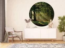 Sanders & Sanders Selbstklebende Runde Tapete Bewaldete Landschaft Grün Ø 140 cm 601134* Wandtattoos