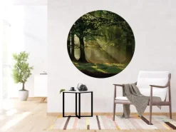 Sanders & Sanders Selbstklebende Runde Tapete Bewaldete Landschaft Grün Ø 140 cm 601134* Wandtattoos