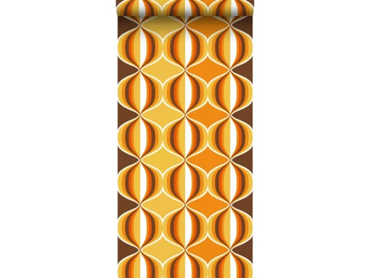 Sanders & Sanders Tapete Retro-Ornamente Gelb Braun und Orange 53 cm x 10.05 m* Dekorative Tapeten
