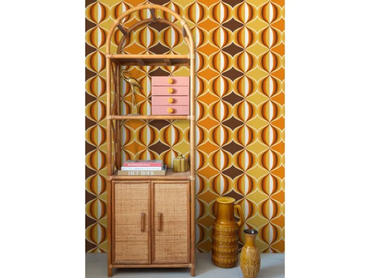 Sanders & Sanders Tapete Retro-Ornamente Gelb Braun und Orange 53 cm x 10.05 m* Dekorative Tapeten