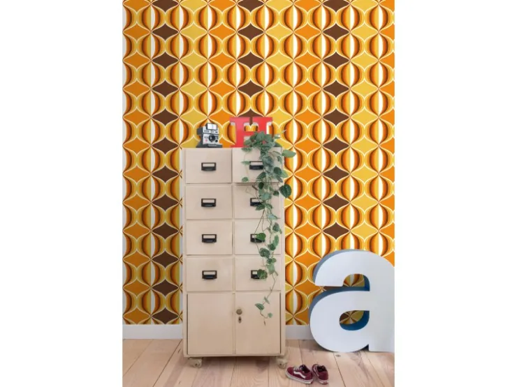 Sanders & Sanders Tapete Retro-Ornamente Gelb Braun und Orange 53 cm x 10.05 m* Dekorative Tapeten