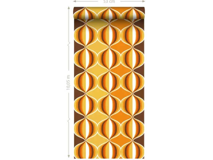 Sanders & Sanders Tapete Retro-Ornamente Gelb Braun und Orange 53 cm x 10.05 m* Dekorative Tapeten