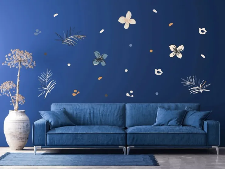 Sanders & Sanders Wandtattoo Blumenmuster Beige Blau und Orange 85 x 65 cm 601352* Wandtattoos