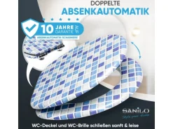 Sanilo WC Sitz mit Absenkautomatik Mosaik Blau, Hochwertiger und Stabiler Toilettendeckel aus Holz