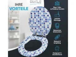 Sanilo WC Sitz mit Absenkautomatik Mosaik Blau, Hochwertiger und Stabiler Toilettendeckel aus Holz