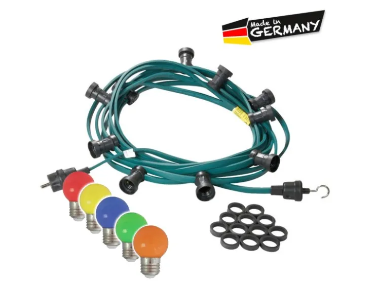SATISFIRE Illu- Partylichterkette 10m Grün Für Außen Biergarten 20 Bunte LED Kugellampen