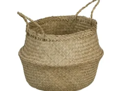 Seegras-Korb mit Henkeln Ø 30 cm x 25/35 cm Natur* Kissen