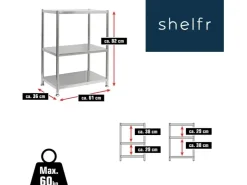 shelfr Edelstahl Schwerlastregal bis 60 kg auf 3 Ebenen 61 x 36 x 82 cm* Flaschenregale|Schwerlastregal