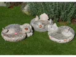Silex Deko Katze mit Schale Hellgrau Polyresin 35 cm x 30 cm x 15 cm* Vogeltränken