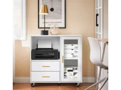 SoBuy Aktenschrank mit 2 Schubladen Druckertisch Sideboard Küchenschrank Weiß ASK09-W* Sideboards