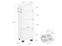 SoBuy Badezimmerschrank Badschrank mit 3 Schubladen und 4 Fächern 33x90x30cm Weiß BZR29-W