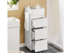 SoBuy Badezimmerschrank Badschrank mit 3 Schubladen und 4 Fächern 33x90x30cm Weiß BZR29-W
