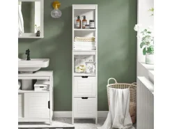 SoBuy Badezimmerschrank Hochschrank mit 2 Körben Badregal 30x144x30cm Weiß FRG126-W