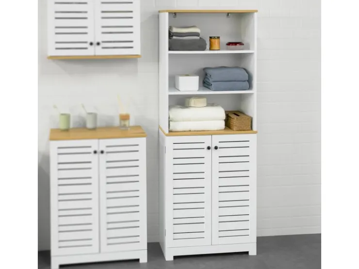 SoBuy Badezimmerschrank mit 3 Fächern und 2 Türen MDF Weiß BZR44-W