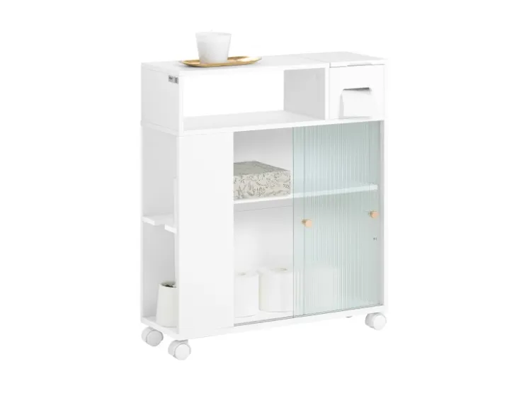 SoBuy Badezimmerschrank Nischenregal mit Rollen Küchenregal Weiß BZR117-W* Regal Weiß