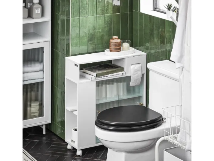 SoBuy Badezimmerschrank Nischenregal mit Rollen Küchenregal Weiß BZR117-W* Regal Weiß