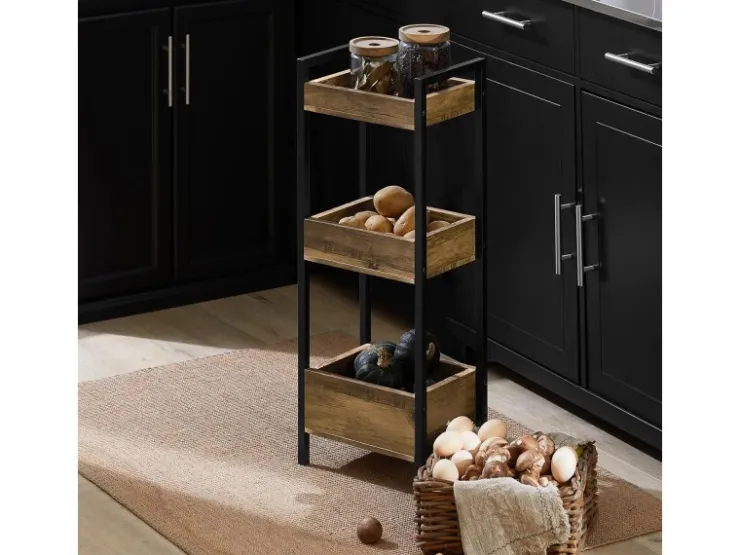 SoBuy Badregal mit 3 Ablagefächern Holz Metall Vintagebraun FRG226-F