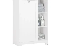 SoBuy Badschrank mit ausklappbarem Wäschesack Holz Weiß BZR105-W
