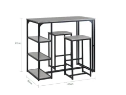 SoBuy Bartisch mit 2 Stühlen Esszimmer MDF Metall Grau OGT43-HG