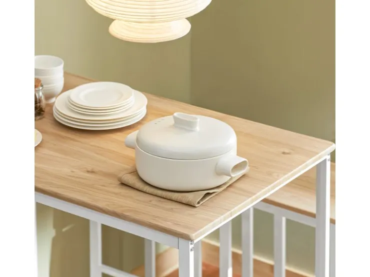 SoBuy Bartisch Set 5-teilig Essgruppe Esstisch mit 4 Hockern Weiß-Natur OGT15-WN