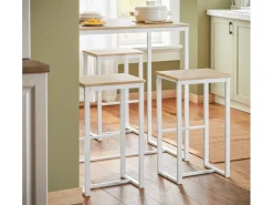 SoBuy Bartisch Set 5-teilig Essgruppe Esstisch mit 4 Hockern Weiß-Natur OGT15-WN