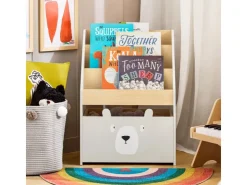 SoBuy Bücherregal Kinderregal mit 3 Ablagefächern und 1 Spielzeugtruhe KMB104-HG* Aufbewahrung