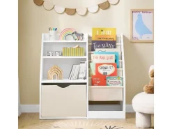 SoBuy Bücherregal Kinderregal mit Stofftaschen und 3 Regale Weiß 80x80x40cm KMB119-W* Regal Weiß|Bücherregale