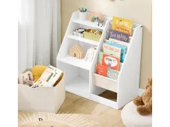 SoBuy Bücherregal Kinderregal mit Stofftaschen und 3 Regale Weiß 80x80x40cm KMB119-W* Regal Weiß|Bücherregale