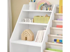 SoBuy Bücherregal Kinderregal mit Stofftaschen und 3 Regale Weiß 80x80x40cm KMB119-W* Regal Weiß|Bücherregale