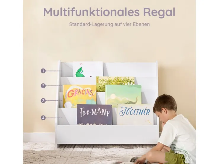 SoBuy Bücherregal Kinderregal mit 4 Offenen Fächer und 1 Ablagefächern KMB32-K-W* Regal Weiß|Aufbewahrung