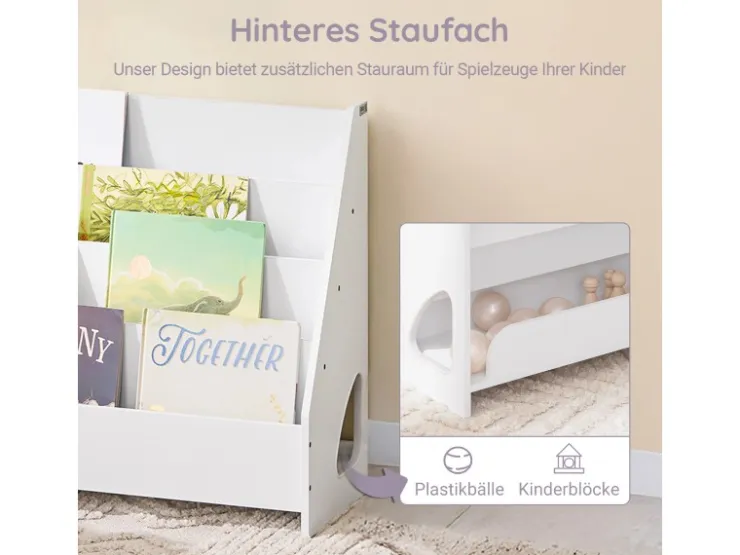 SoBuy Bücherregal Kinderregal mit 4 Offenen Fächer und 1 Ablagefächern KMB32-K-W* Regal Weiß|Aufbewahrung