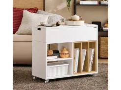 SoBuy Beistelltisch Druckertisch mit Rollen Couchtisch Aktenschrank FBT134-W* Tische