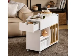 SoBuy Beistelltisch Druckertisch mit Rollen Couchtisch Aktenschrank FBT134-W* Tische
