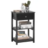 SoBuy Beistelltisch Nachttisch mit Schublade und 2 Ablagen 45x68x30cm Schwarz FBT46-SCH